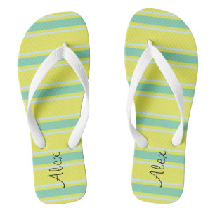 Cute monogram l Trendy bright stripes pattern Flip Flops