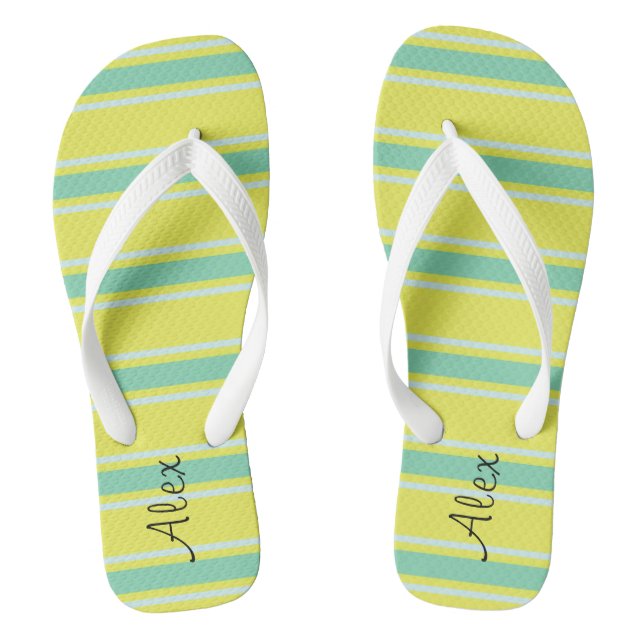 Cute monogram l Trendy bright stripes pattern Flip Flops (Footbed)