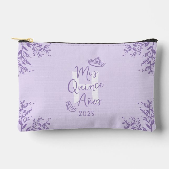 Cute Monogram Lavender Mis Quince Anos  Accessory Pouch (Front)