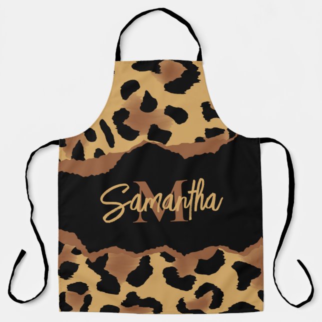 Cute Monogram Leopard Print Apron (Front)