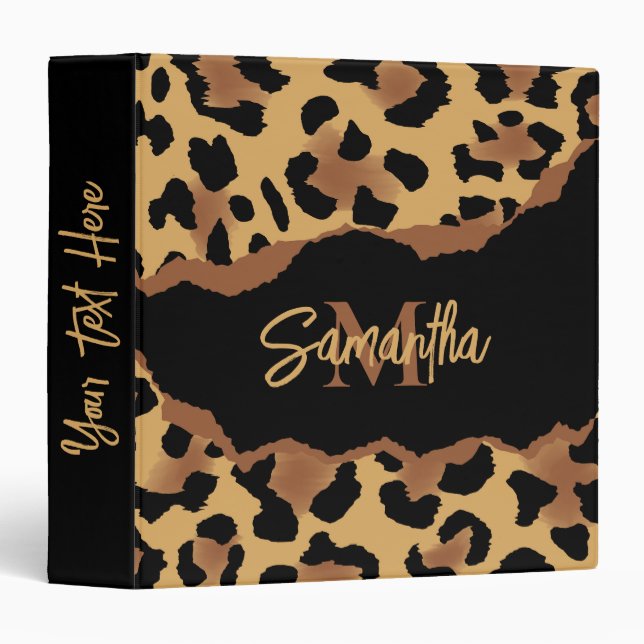 Cute Monogram Leopard Print Binder (Front/Spine)