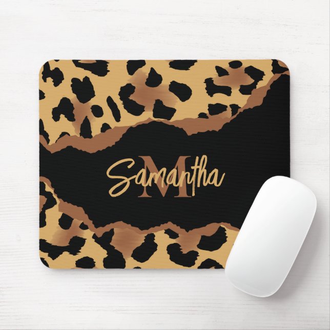 Cute Monogram Leopard Print Mouse Pad (With Mouse)