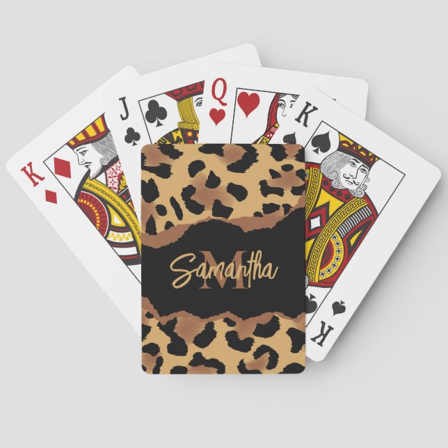 Cute Monogram Leopard Print Playing Cards (Back)
