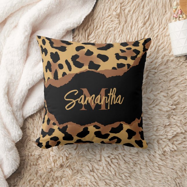 Cute Monogram Leopard Print Throw Pillow (Blanket)