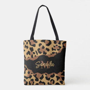 Cute Monogram Leopard Print Tote Bag