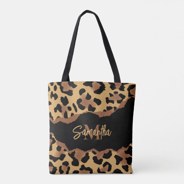 Cute Monogram Leopard Print Tote Bag (Back)