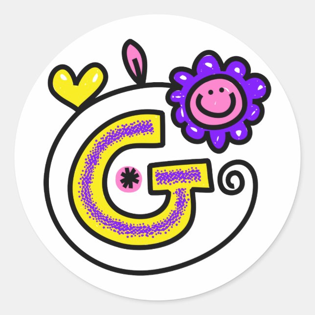 Cute Monogram Letter G Greeting Text Expression Classic Round Sticker (Front)