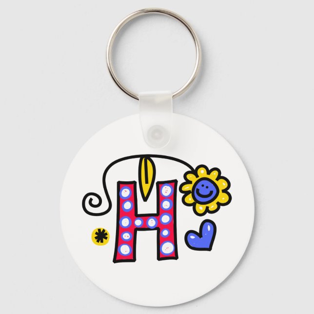 Cute Monogram Letter H Greeting Text Expression Keychain (Front)