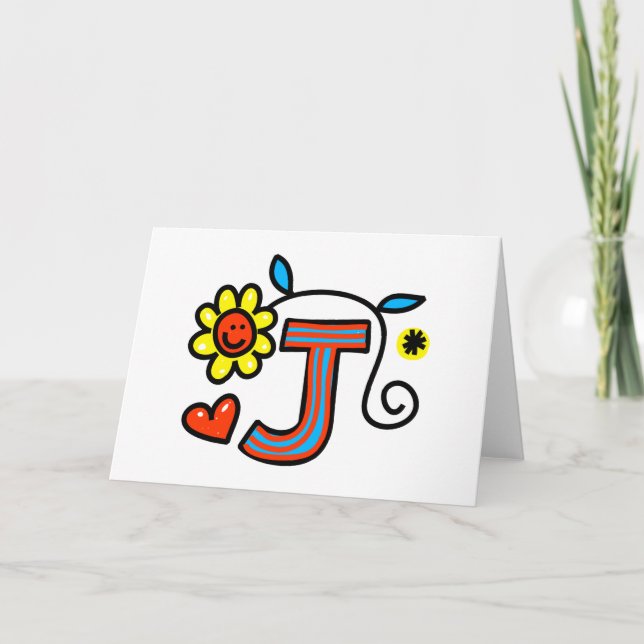 Cute Monogram Letter J Greeting Text Expression Note Card (Front)