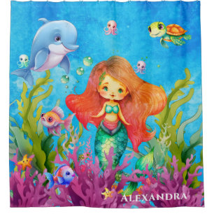 Cute Monogram Mermaid Sea Turtle Dolphin