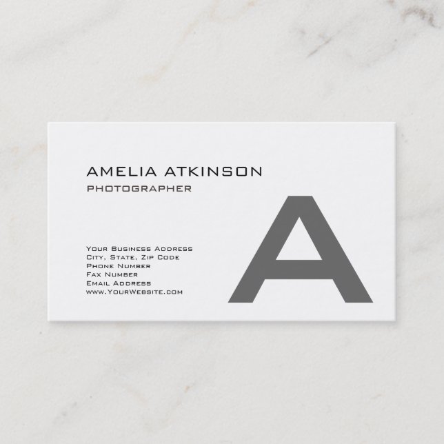 Cute Monogram Modern Black White Minimalist Business Card (Front)