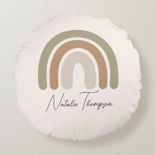 Cute Monogram modern nursery pink rainbow girls  Round Pillow