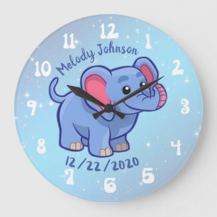 Cute Monogram name and Date Nursery & kids Large Clock