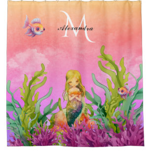 Cute Monogram Name Mermaid  Fish Pink Purple 
