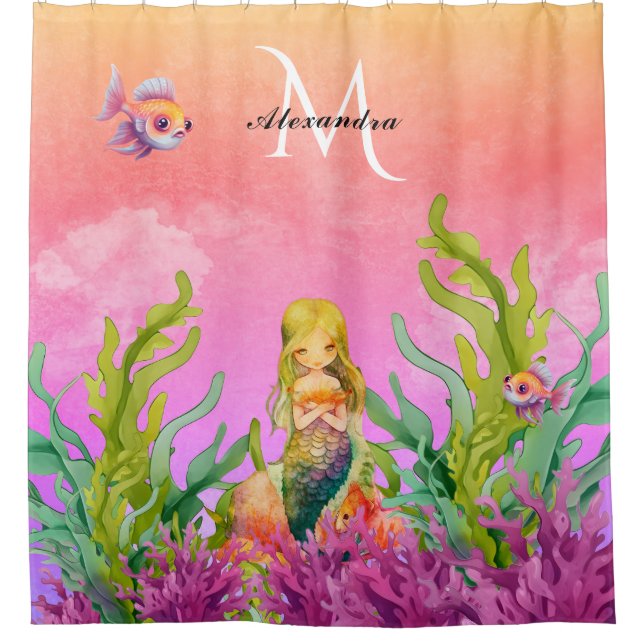 Cute Monogram Name Mermaid  Fish Pink Purple  (Front)
