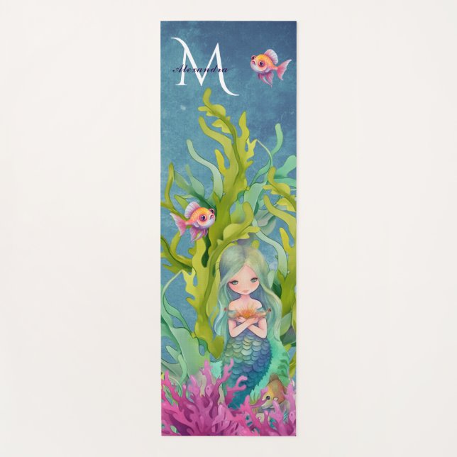 Cute Monogram Name Mermaid Yoga Mat (Front)