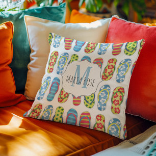 Cute Monogram Personalized Beach Throw Pillow