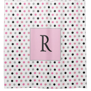Cute Monogram Pink White and Grey Polka dot