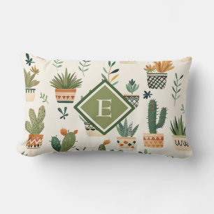 Cute Monogram Potted Plant Seamless Pattern Lumbar Pillow