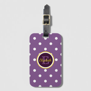 Cute Monogram Purple Polka Dots Luggage Tag