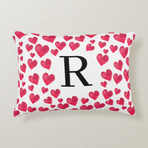 Cute Monogram Red Hearts Custom Monogram Accent Pillow