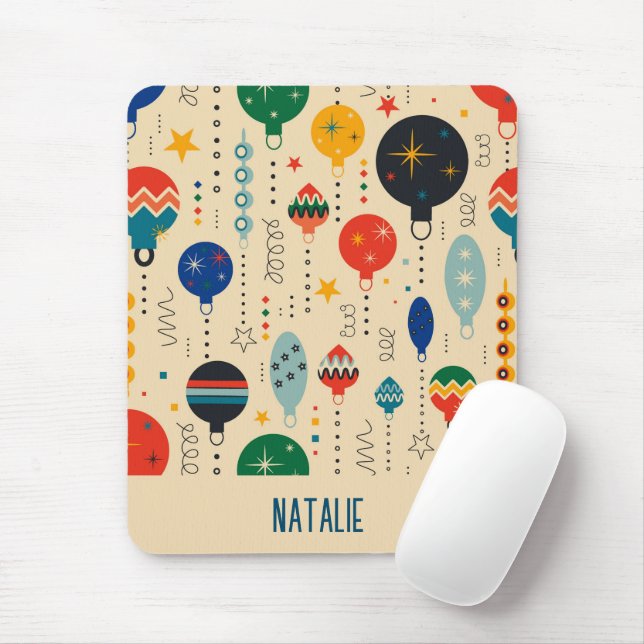 Cute monogram retro pattern of ornaments Beige Mouse Pad (With Mouse)