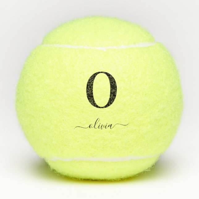 Cute Monogram Script Custom Name Personalized Text Tennis Balls (Front)