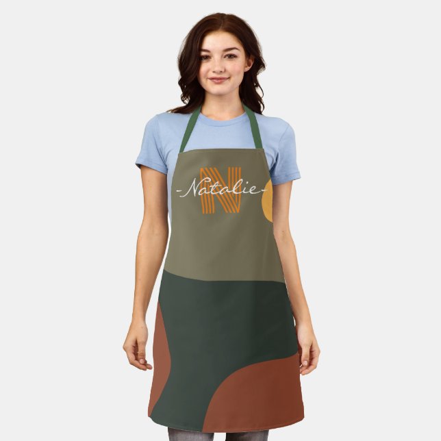 Cute monogram Smoky colours Abstract green brown Apron (Worn)