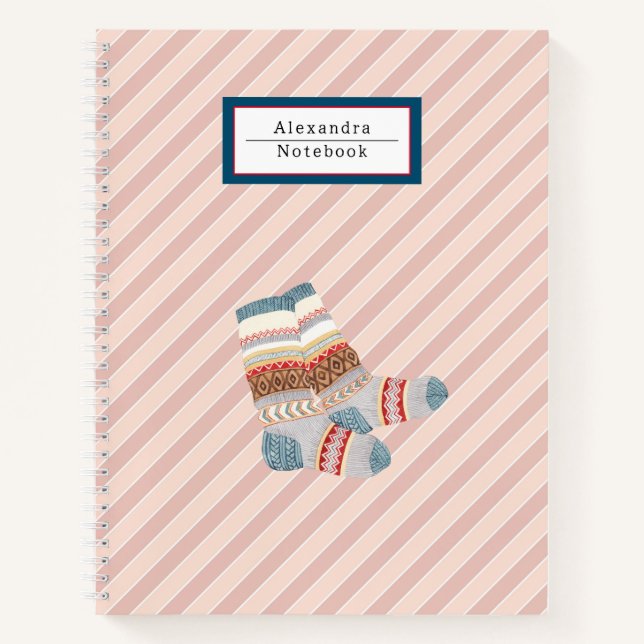 Cute monogram striped pattern in pink l Girly Notebook (Front)