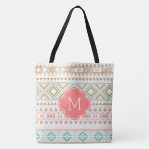Cute Monogram Tribal Inspired Pattern Tote Bag