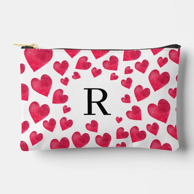 Cute Monogram Valentine's Day Hearts Accessory Pouch (Front)