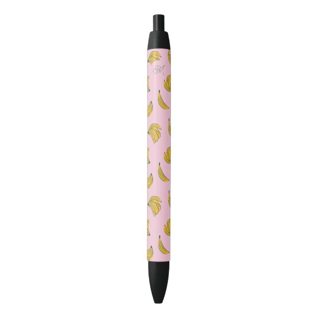Cute Monogram Yellow Bananas in Pink Background Blue Ink Pen (Front Vertical)