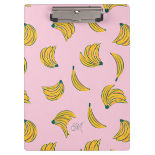 Cute Monogram Yellow Bananas in Pink Background Clipboard