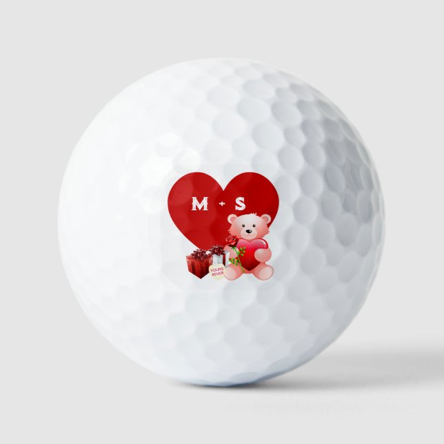 Cute Monograme Valentine Heart Golf Balls (Front)