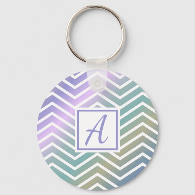 Cute Monogrammed Colourful Zig Zag Pattern Keychain (Front)