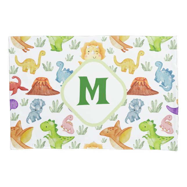 Cute Monogrammed Dinosaur Pillowcase (Front)