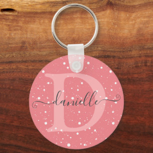 Cute Monogrammed Dotted Pattern Name Signature  Keychain