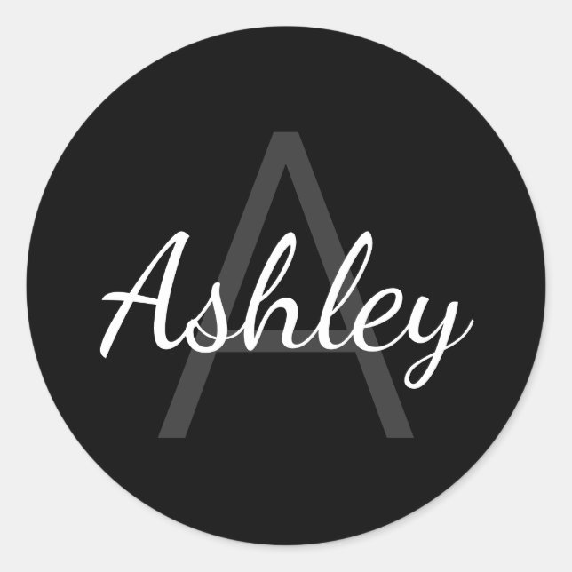 Cute Monogrammed Girl's Name | Black & White Classic Round Sticker (Front)