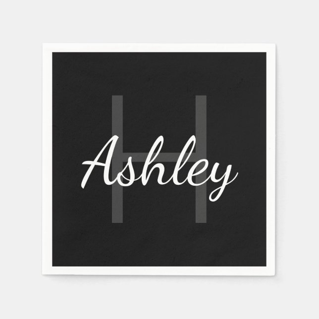 Cute Monogrammed Girl's Name | Black & White Napkin (Front)