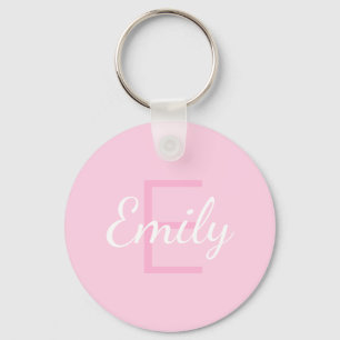 Cute Monogrammed Girl's Name Pink & White Keychain