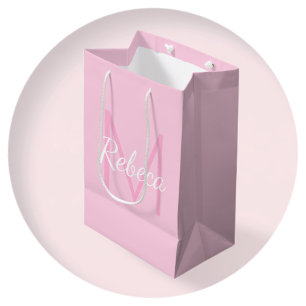 Cute Monogrammed Girl's Name   Soft Pink & White Medium Gift Bag