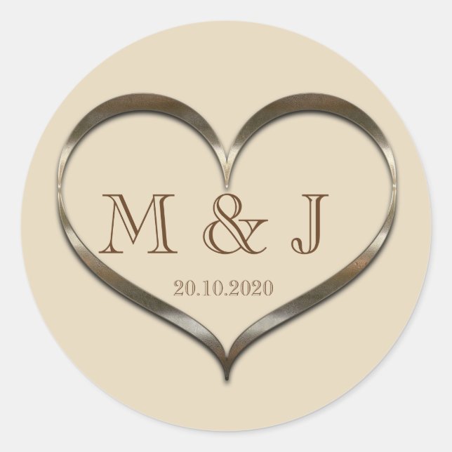 Cute Monogrammed Gold Heart Wedding Sticker (Front)