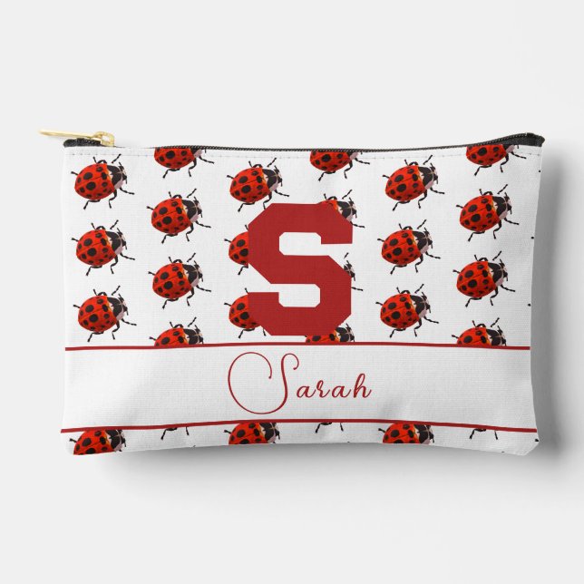 Cute Monogrammed Ladybug Themed Accessory Pouch (Front)