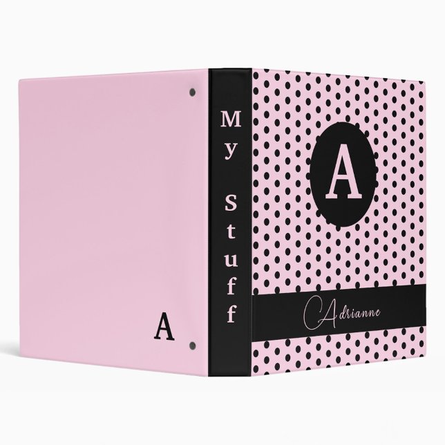 Cute Monogrammed Pink and Black Polka Dots Binder (Creator Uploaded)