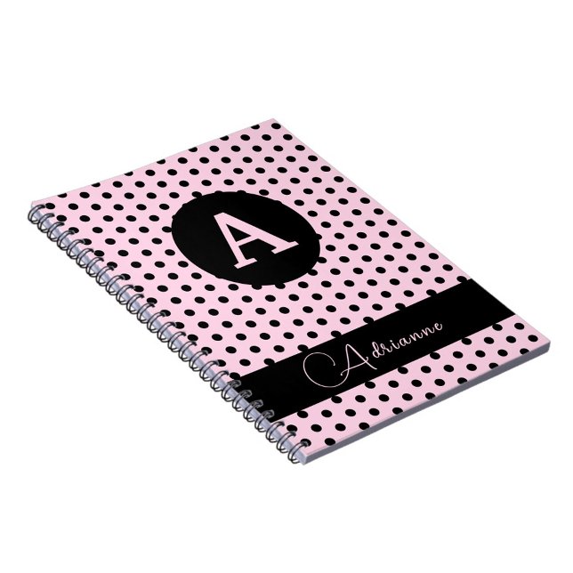 Cute Monogrammed Pink and Black Polka Dots Notebook (Creator Uploaded)