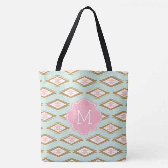 Cute Monogrammed Tribal Inspired Pattern Tote Bag (Front)