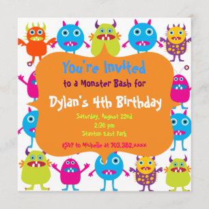 Cute Monster Anniversaire Fête Invitation Modèles