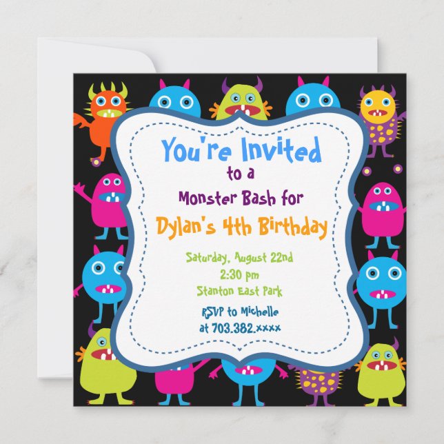 Cute Monster Anniversaire Fête Invitation Modèles (Devant)
