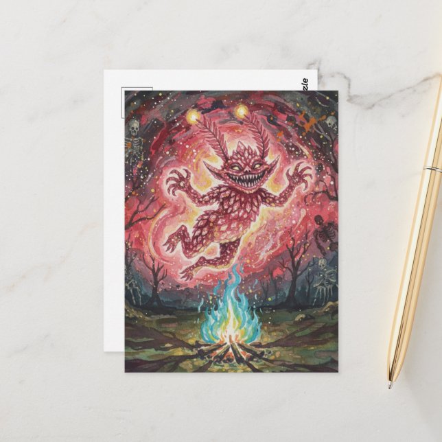 Cute Monster at the Campfire Postcard (Front/Back In Situ)