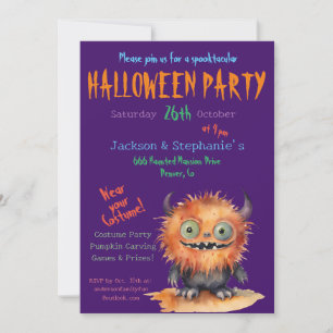 Cute Monster Bash Halloween Costume Party Invitation